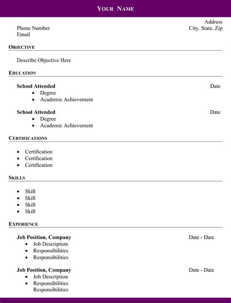 resume templates  printable