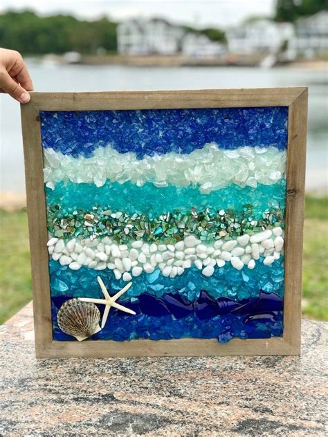 14x14 Mosaic Coastal Window Mixed Media Sea Glass Mosaic Glass Art