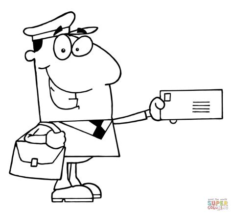postal carrier holds  envelope coloring page  printable