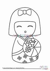Kokeshi Doll Pages Colouring Coloring Dolls Japanese Drawing Asian Activityvillage Paper Adult Simple Wooden Color Matryoshka Printable Face Patterns She sketch template