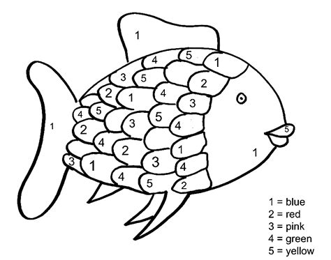 rainbow fish color  number coloring page  printable coloring pages