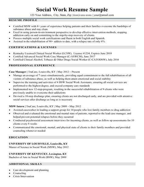 social work resume sample writing tips resume companion