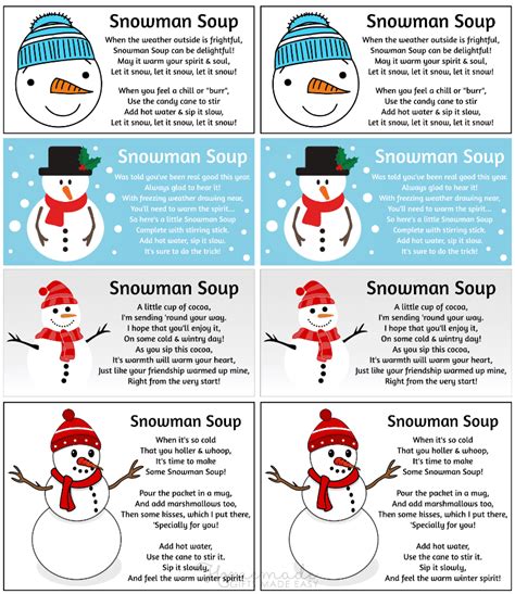 printable snowman soup poem printable
