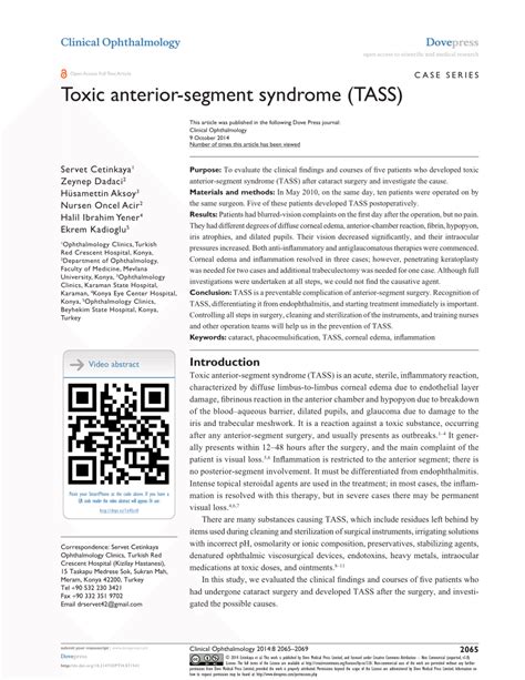 Pdf Toxic Anterior Segment Syndrome Tass