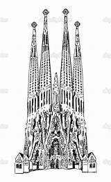 Sagrada Familia La Coloring Frontal Stock Illustration Vector sketch template