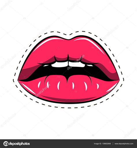 female lips mouth with a kiss smile tongue teeth vector comic