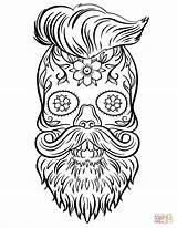 Coloring Skull Sugar Pages Hipster Drawing Printable Halloween sketch template