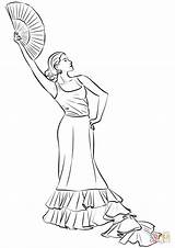 Flamenco Coloring Fan Dancing Pages Woman Spain Spanish Printable sketch template