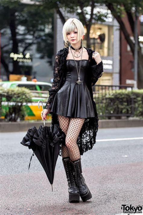 Gothic Harajuku Girl In Black Lace Mini Dress Platform