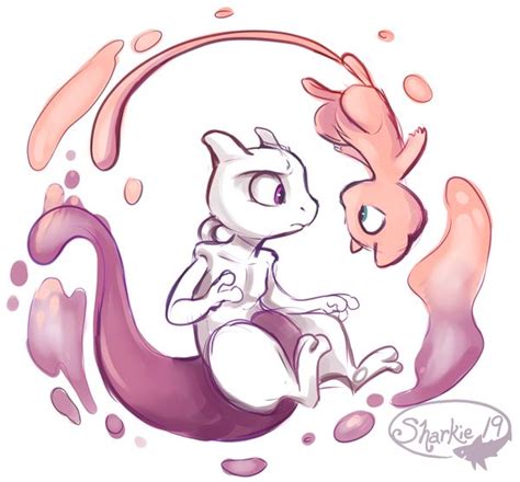 mewtwo and mew by sharkie19 on deviantart