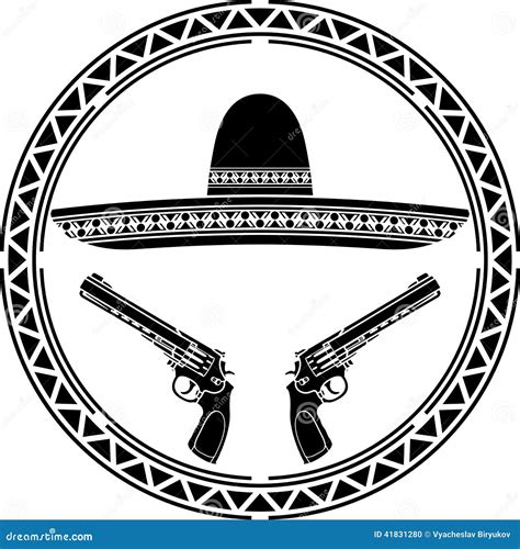 stencil  mexican sombrero   pistols stock vector illustration