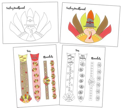 printable turkey headband ties  bracelets craft daydream