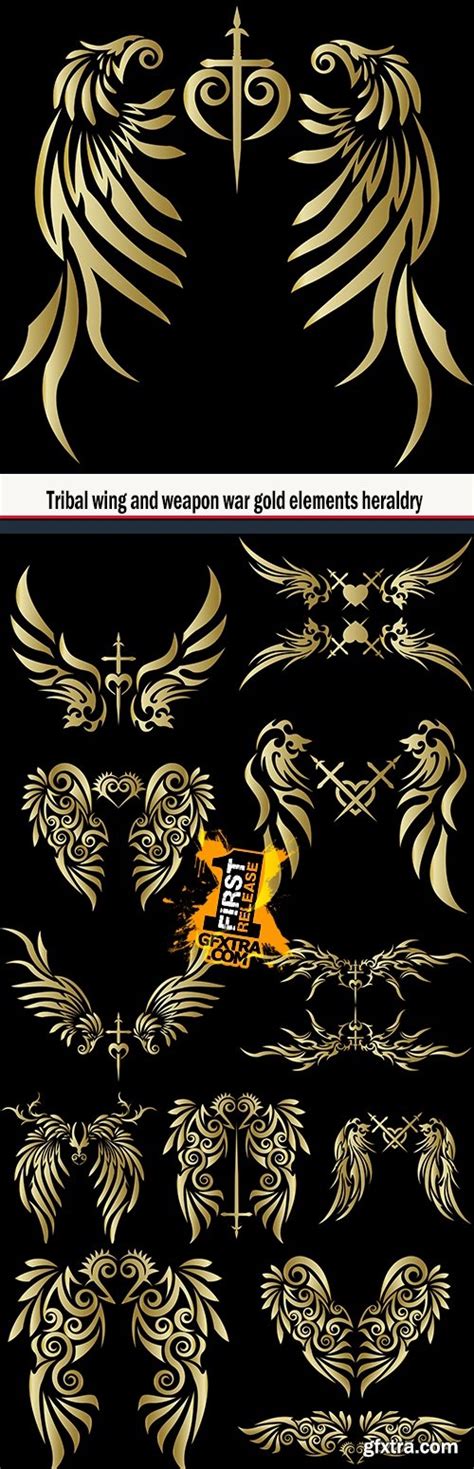 Tribal Wing And Weapon War Gold Elements Heraldry Gfxtra