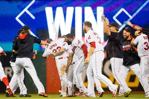 the cleveland indians celebrated a walk off win for the 8th time last
