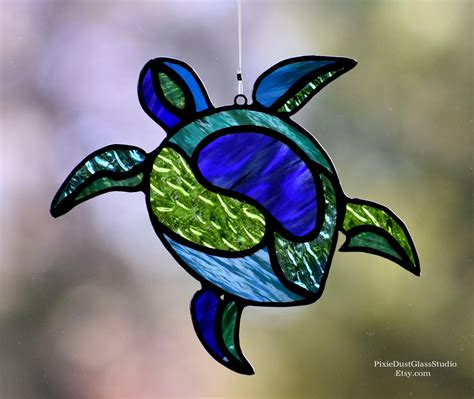 stained glass sea turtle suncatcher abstract sea turtle  ocean