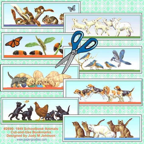 schoolbook animals  bookmarks cut     schoolbook