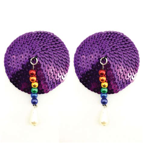 bijoux de nip round purple sequin pasties w rainbow beads