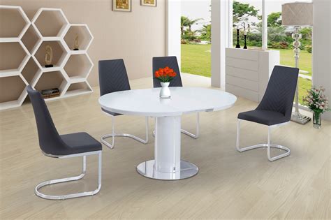 Round White Glass High Gloss Dining Table And 4 Grey Chairs Set Ebay