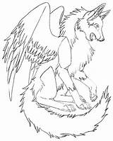 Wolves Flying Winged Getdrawings Coloring Line sketch template