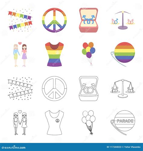 lesbians dress balls gay parade gay set collection icons in cartoon
