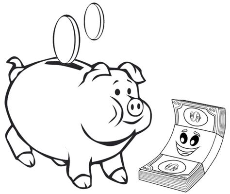 piggy bank paper money coloring page