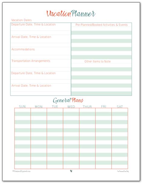 vacation planner printables