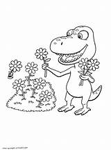 Coloring Pages Flowers Dinosaur Picking Buddy Printable Animated Series Train sketch template