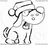 Dog Hat Santa Wearing Cartoon Clipart Coloring Outlined Vector Cory Thoman Royalty sketch template