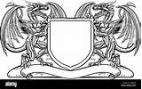 Dragon Crest Arms Coat Heraldry Shield Emblem Vector Stock Family Alamy Blank sketch template