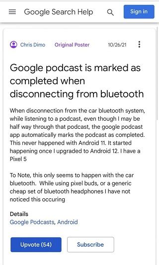 google podcasts marked  completed  disconnecting  bluetooth