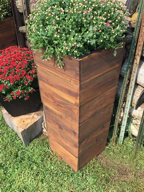 tall cedar wood planter mocha patio planter etsy diy outdoor