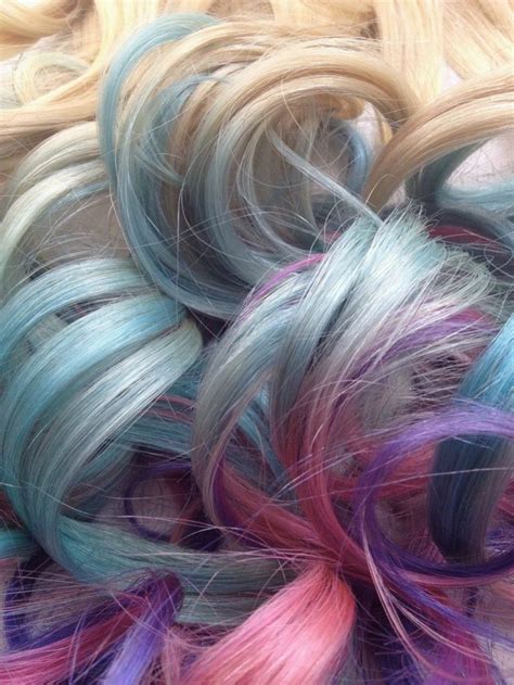 pastel tie dye hair extensions onde hair dipped in blue pink and