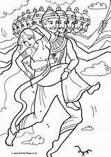 Colouring Sita Diwali Rama Story Kidnap Drawing Pages Indian Ravana Coloring Dussehra Bollywood Festival Hanuman King Hindu Lamp Lights Demon sketch template