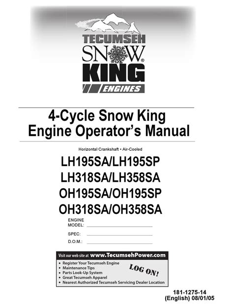 tecumseh snow king lhsa operators manual   manualslib