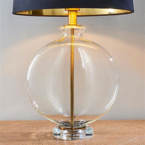 Gideon 1 Light Clear Glass Table Lamp Antique Brass Black Shade 90559