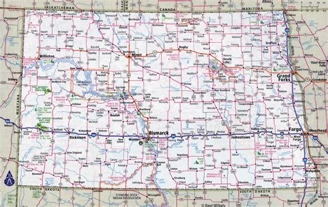 road map  north dakota large world map
