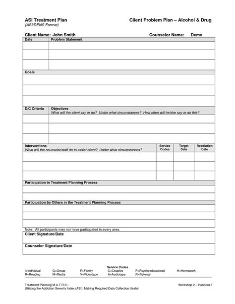 treatment plan templates  word excel