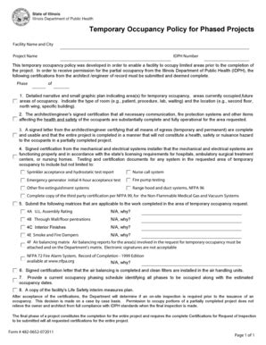 temporary occupancy policy idph fill  sign printable template