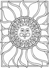 Coloring Moon Pages Sun Stars Adult Eclipse Printable Mandala Books Solar Adults Drawing Colouring Color Celestial Book Sheets Phases Star sketch template