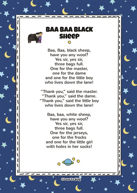baa baa black sheep nursery rhyme  kids  activities nursery rhymes lyrics
