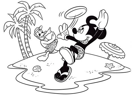 mickey  donald   beach high quality  coloring