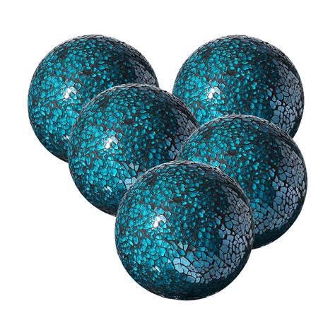 Decorative Balls Set Of 5 Glass Mosaic Sphere Dia 3 Turquoise