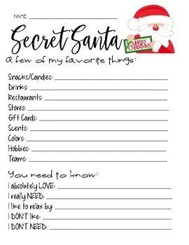 secret santa form   editable word  secret santa