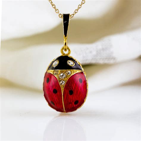 ladybug enamel jewelry necklace sterling silver enamel egg