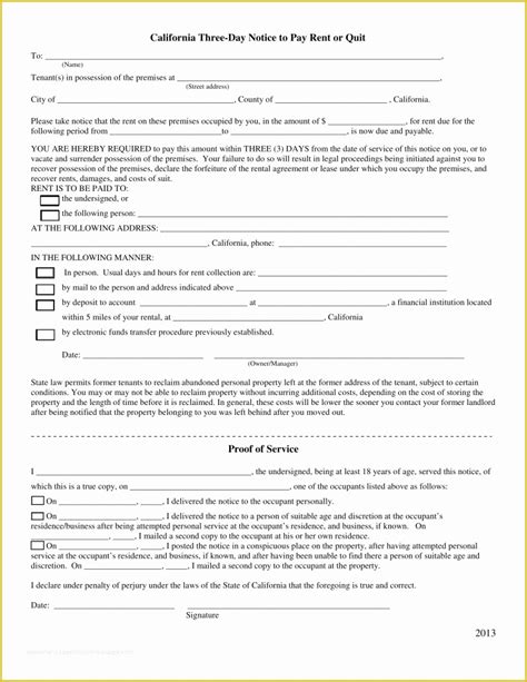 day notice template  california  day notice  quit form