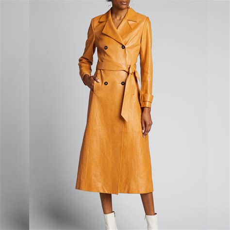 Double Breasted Button Leather Trench Coat For Women