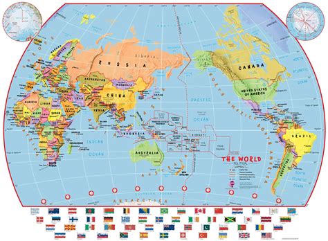 pacific centred world political wall map    laminated
