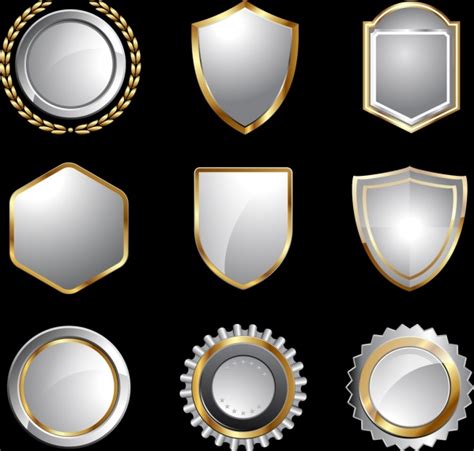 medal templates collection  shapes shiny silver design vectors