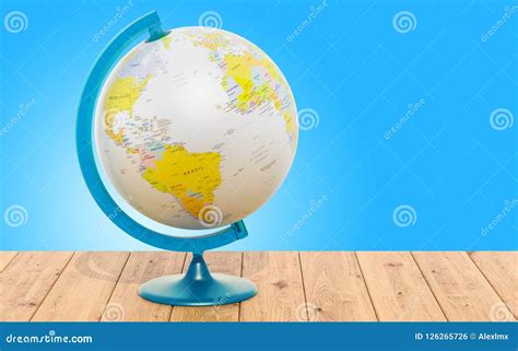 geographical globe  earth   wooden table  rendering stock illustration illustration