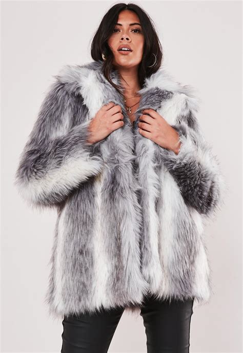 plus size premium grey two tone faux fur coat missguided ireland